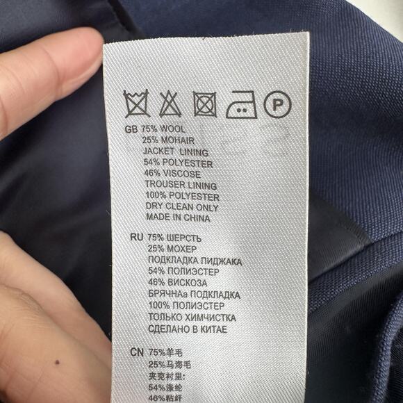 Reiss Suit Jacket Vest Set 2 Piece Mens 38 Navy Blue Duke Wool Mohair Formal - Picture 10 of 16